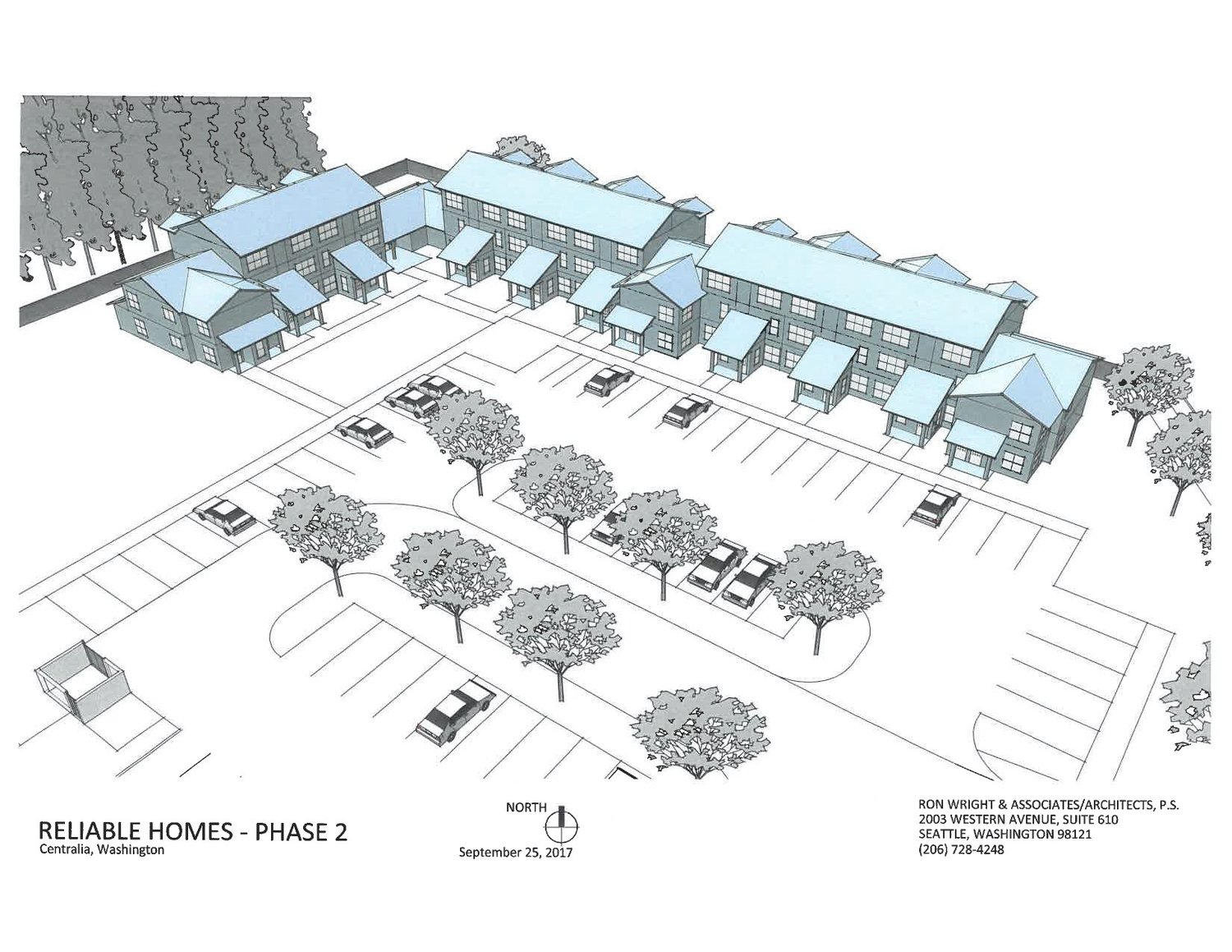 A rendering of Reliable Enterprises' proposed project, which could house 29 local families experiencing homelessness.